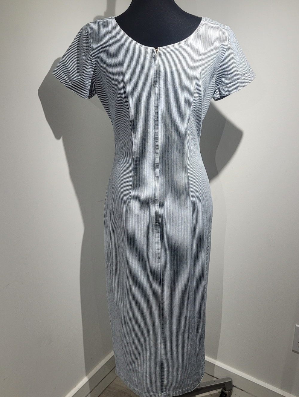 Light Blue Pinstripe Maxi Dress with Side Button Detail - Picture 6 of 10